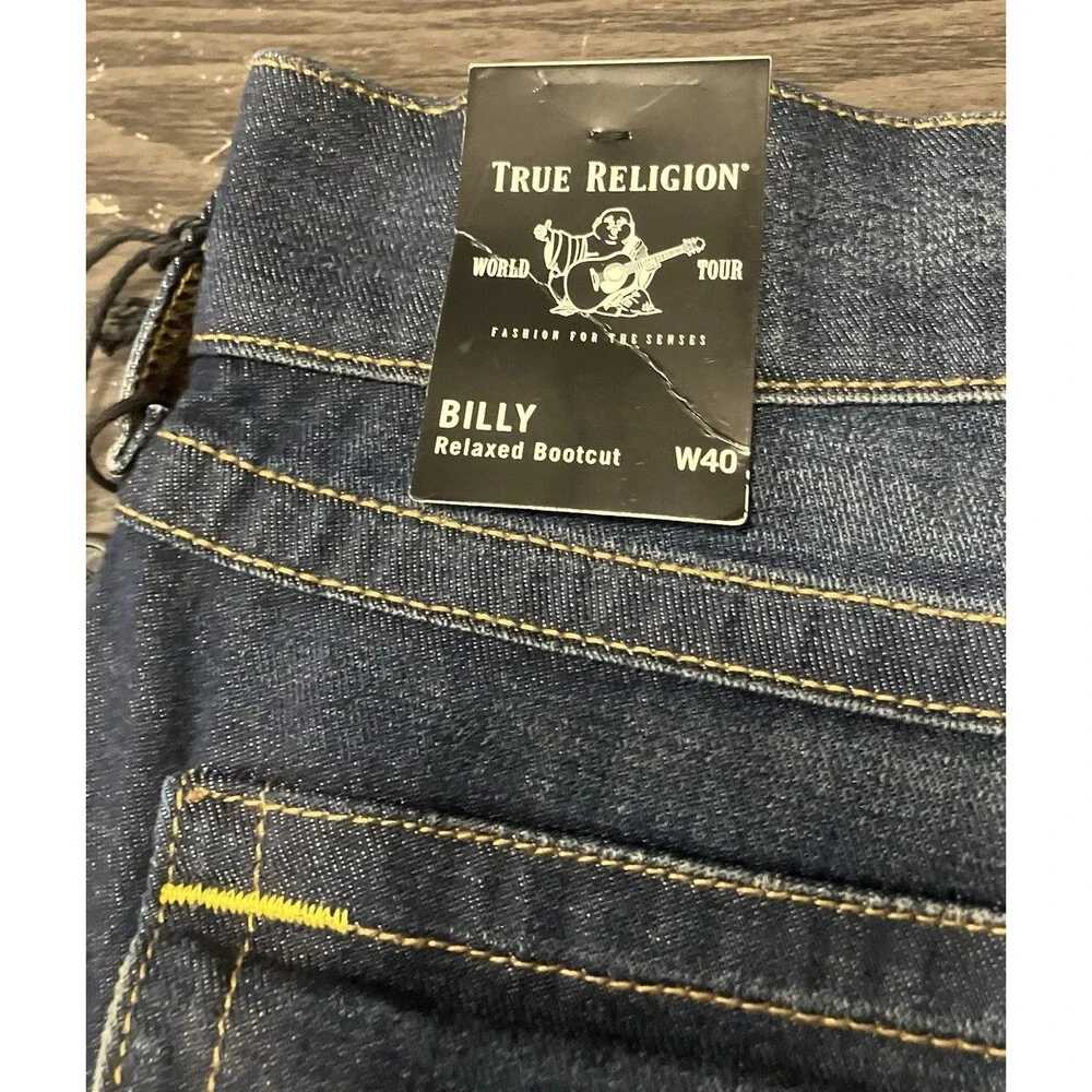 NEW True Religion Men’s Billy Relaxed Bootcut Jeans Pocket Flaps Blue Sz 40x33